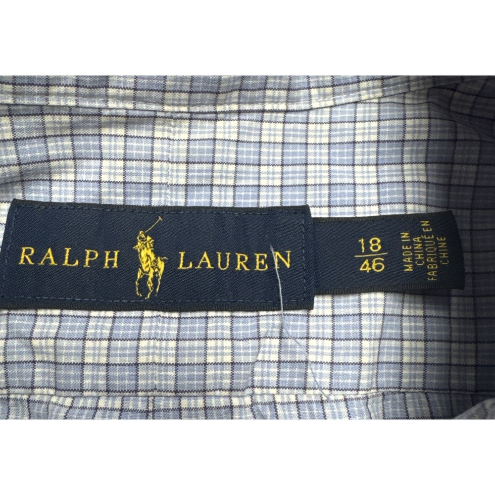 Polo Ralph Lauren Men's Blue Plaid Dress Button Front Shirt Sz 18 46 Pony Logo - Picture 3 of 7
